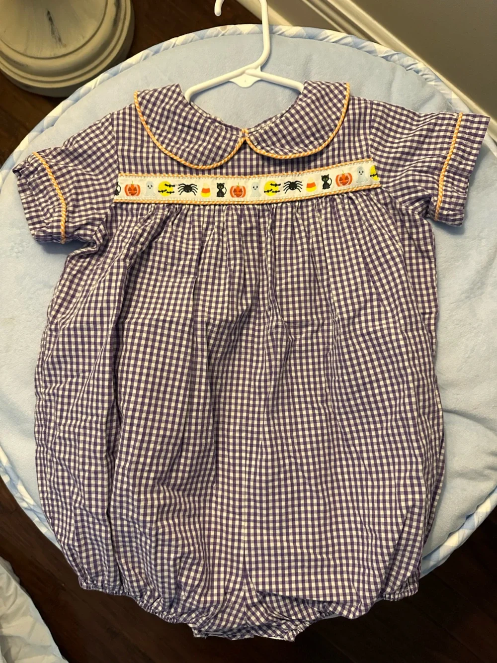 Purple Gingham Bubble with Halloween Ribbon